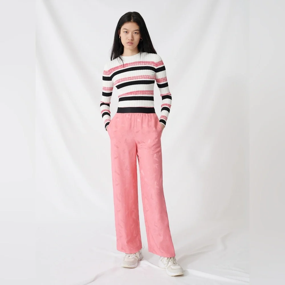 MAJE Pink Bubblegum Pala Satin-Jacquard Wide-Leg Pants. Size 36 - Picture 14 of 16